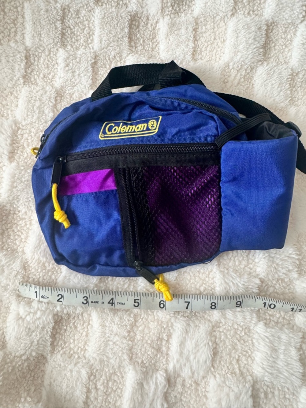 Coleman Blue and Purple Waist Pack with Yellow Pulls